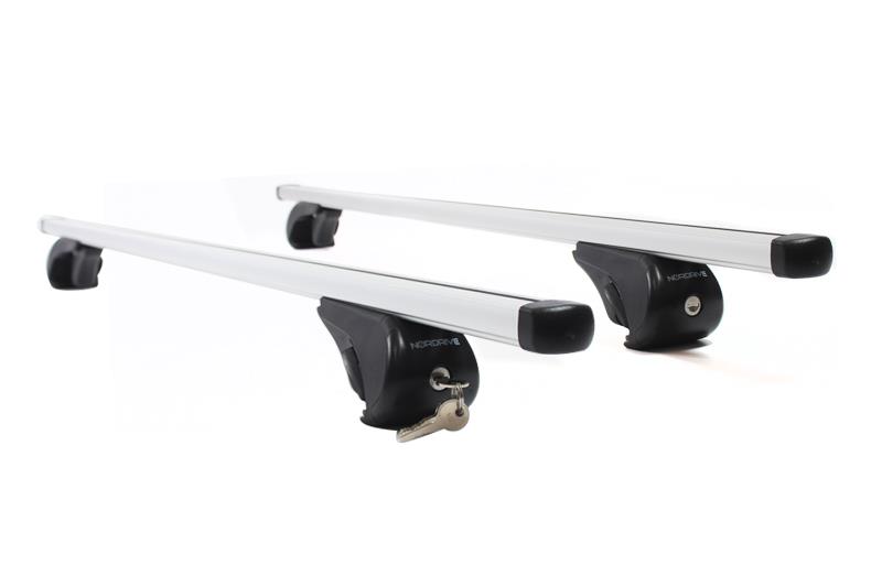 Nordrive Helio silver aluminium aero  Roof Bars for Peugeot 1007 2005 to 2009 (With Raised Roof Rails)