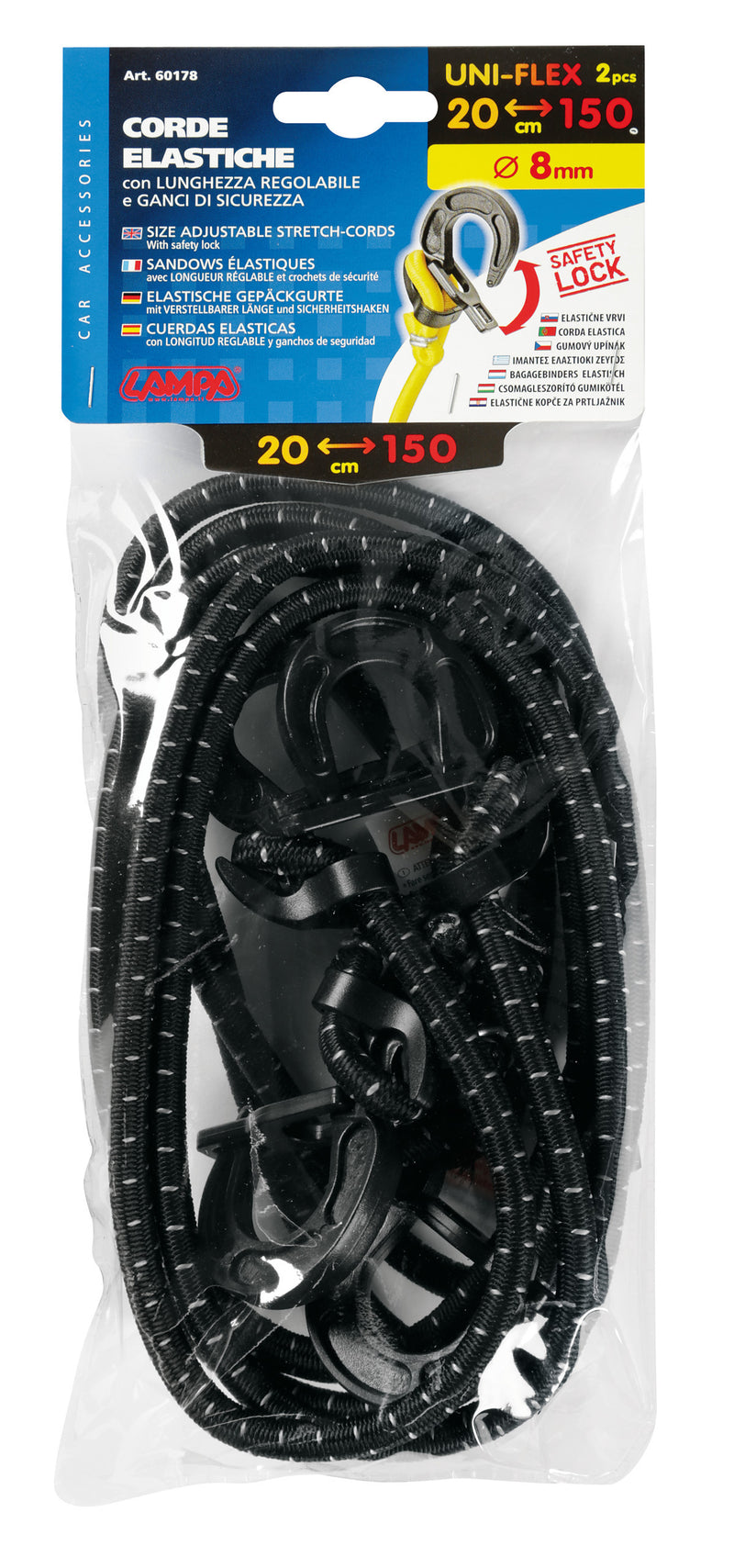 uni-Flex, pair of size adjustable stretch-cords with safety locks
