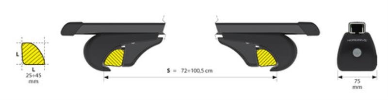 Nordrive Quadra black steel square Roof Bars for Great Wall Voleex C20R, 2010-2014, With Raised Roof Rails