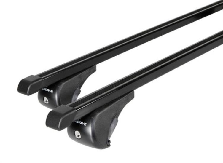 Nordrive Quadra black steel square Roof Bars for Ssangyong Kyron 2005 Onwards With Raised Roof Rails