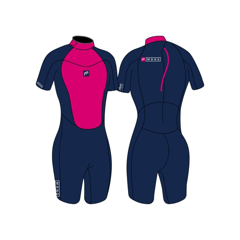 MDNS Pioneer Shorty 2|2mm Short Sleeve Youth Wetsuit - Navy and Pink - Size 8-S