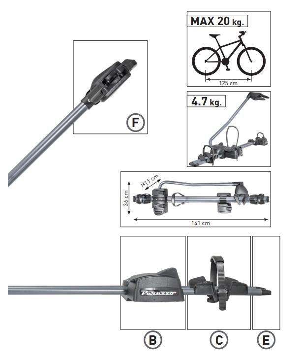 Peruzzo Pure Instinct black roof mounted bike rack (frame holder) - 1 bike