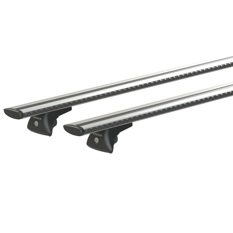 Nordrive Silenzio silver aluminium wing Roof Bars for Volvo XC40 2017 Onwards (With Solid Integrated Roof Rails)