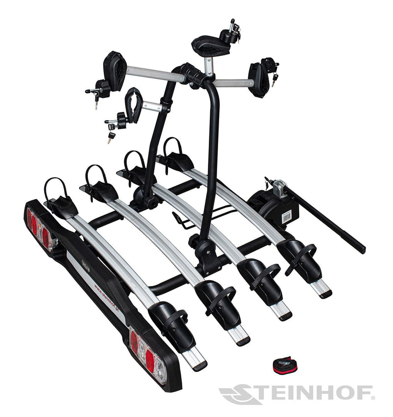Steinhof Veturo 4 silver tow bar mounted bike rack (wheel support) - 4 bikes