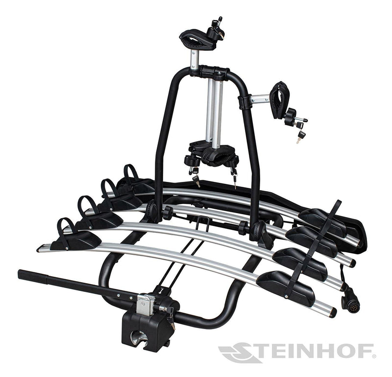 Steinhof Veturo 4 silver tow bar mounted bike rack (wheel support) - 4 bikes