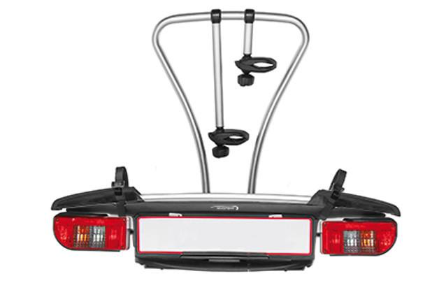 Yakima JustClick 2 silver tow bar mounted bike rack (wheel support) - 2 bikes